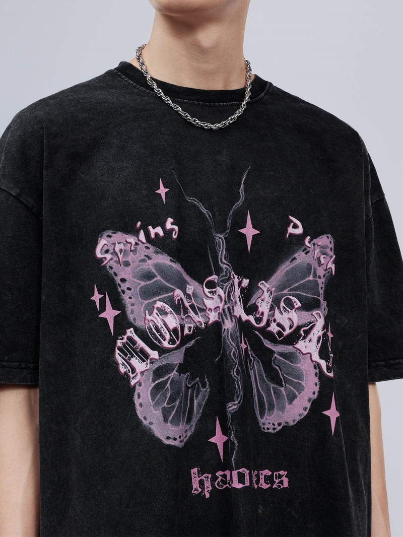 T Shirts Aelfric Eden Broken Moth Star Print Tee Noir | MRV-41305981